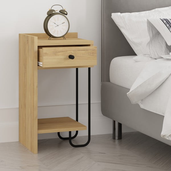 Comodino in rovere con ripiani in colore naturale Mercure - Marckeric-image-4