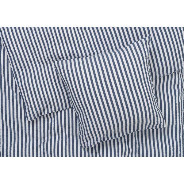 Biancheria da letto in crêpe esteso bianco e blu scuro per letto matrimoniale 200x220 cm Bæk&Bølge - JUNA-image-1