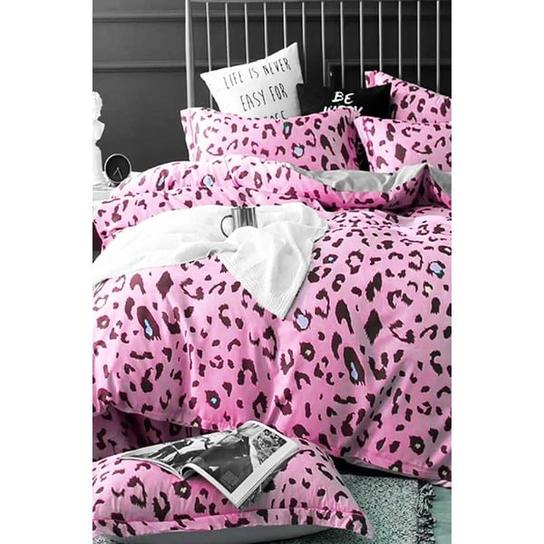 Biancheria da letto in cotone rosa esteso a quattro pezzi per letto matrimoniale con lenzuolo 200x220 cm Leopard - Mila Home