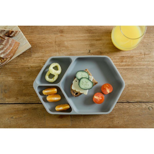 Piatto per bambini grigio in silicone 16x25 cm – Kindsgut-image-1