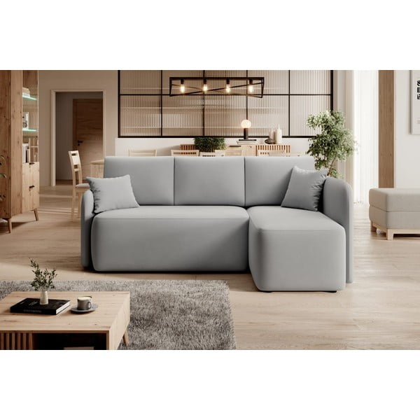 Divano angolare grigio chiaro allungabile/con contenitore (con penisola a destra/con chaise lounge) e rivestimento in velluto Hadson – ELTAP-image-1