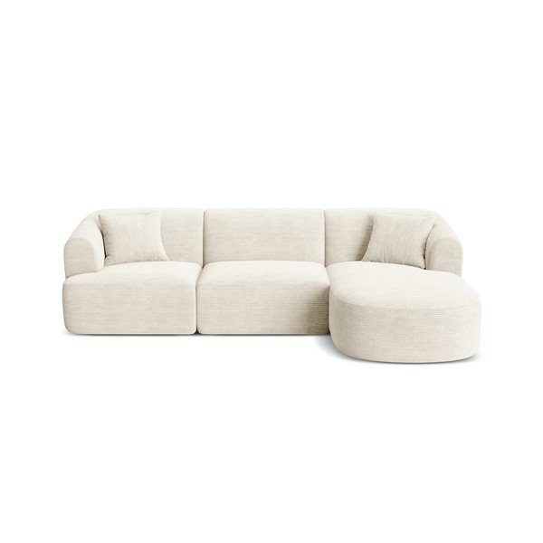 Divano angolare beige (con penisola a destra/con chaise lounge) con rivestimento in velluto a coste Campi – Cosmopolitan Design