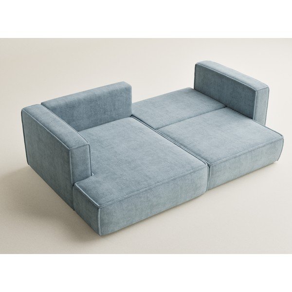Divano angolare azzurro allungabile/con contenitore (con penisola a sinistra/con chaise lounge) con rivestimento in ciniglia Velto – Maison de Rêve-image-3