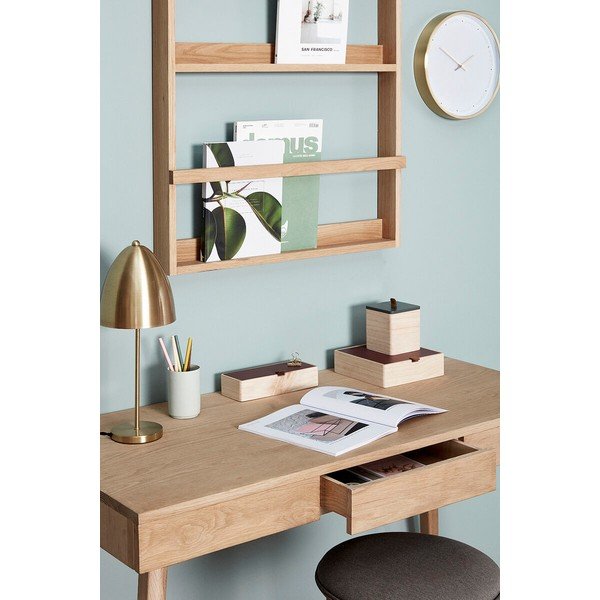 Mensola di colore naturale in rovere massiccio con ripiani multipli/con ripiano per foto 74 cm Display – Hübsch-image-1