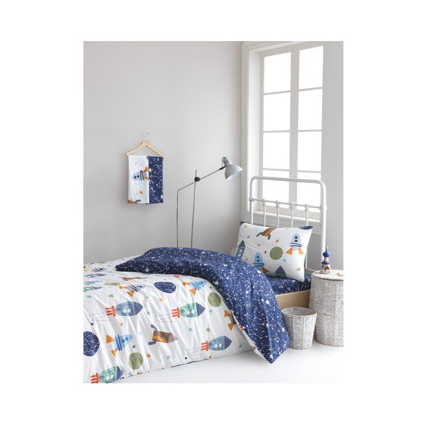 Lenzuolo matrimoniale con biancheria da letto in cotone ranforce Blu scuro, 160 x 220 cm Spacex - Mijolnir