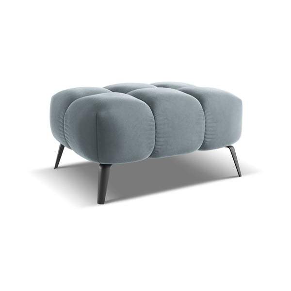 Poggiapiedi azzurro con rivestimento in velluto Nalu – Makamii-image-2