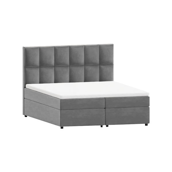 Letto matrimoniale imbottito grigio con spazio contenitivo 200x200 cm Flip - Ropez