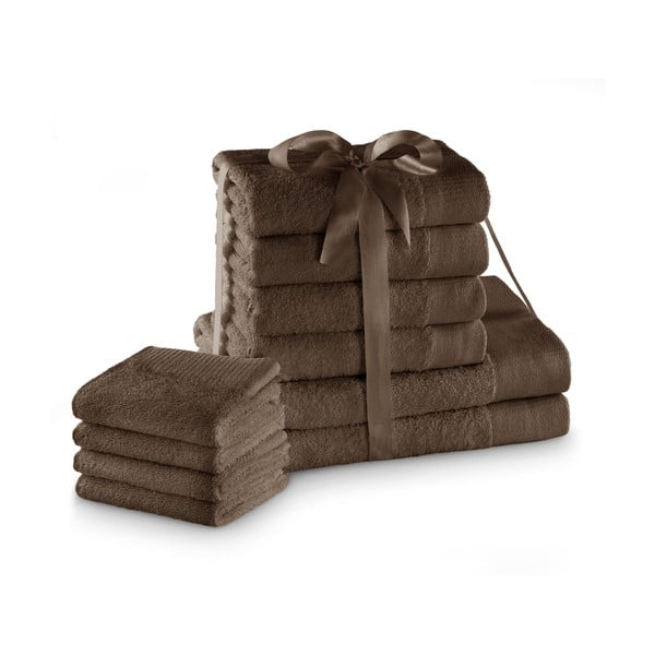 Asciugamani e teli bagno in spugna di cotone marrone in set da 10 pezzi Amari - AmeliaHome