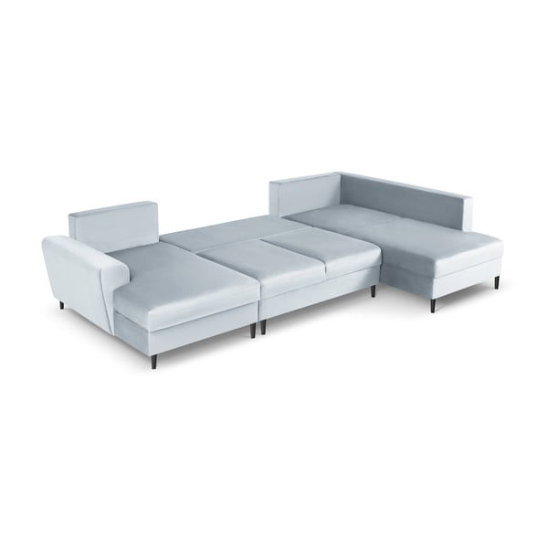 Divano angolare azzurro allungabile e con contenitore (con penisola a destra/a U) con rivestimento in velluto Kyoto – Cosmopolitan Design-image-2