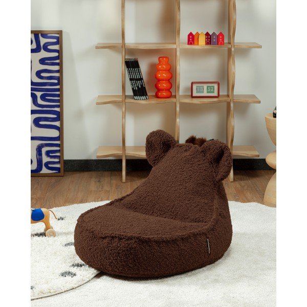 Pouf a sacco per bambini marrone scuro con rivestimento in bouclé Warm Hazel – Wigiwama-image-3