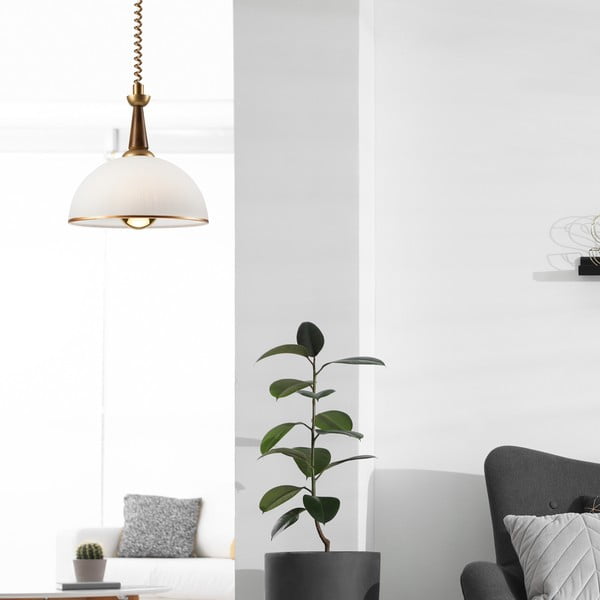 Lampadario in marrone scuro dorato con paralume in vetro ø 30 cm Ciara - LAMKUR-image-2