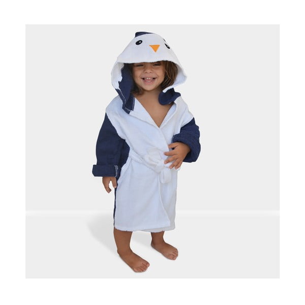 Accappatoio per neonato in cotone bianco e blu taglia S Penguin - Rocket Baby-image-1