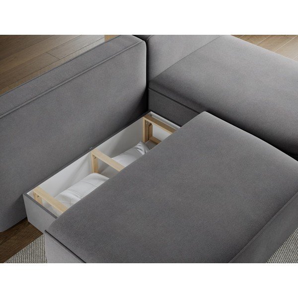 Divano angolare grigio allungabile/con contenitore (con penisola a destra/con chaise lounge) con rivestimento in velluto Livosa – ELTAP-image-4