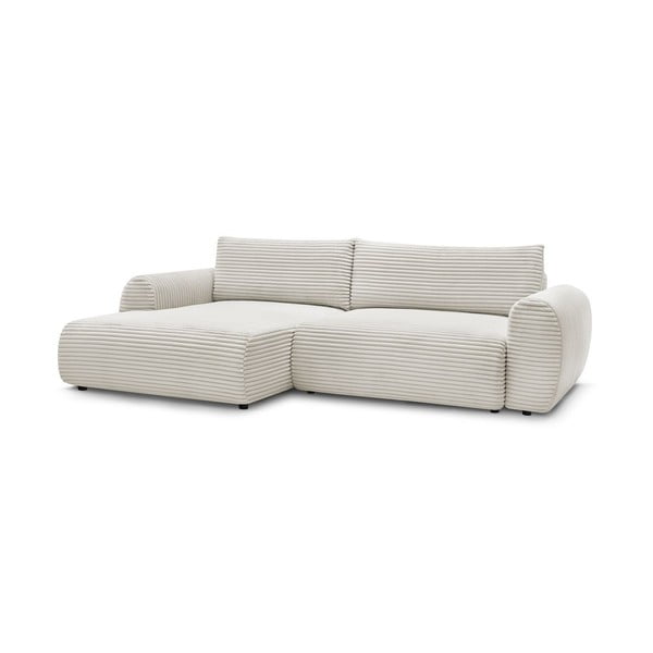 Divano angolare color crema allungabile (con penisola a sinistra) con rivestimento in velluto a coste Lucien – Bobochic Paris-image-3