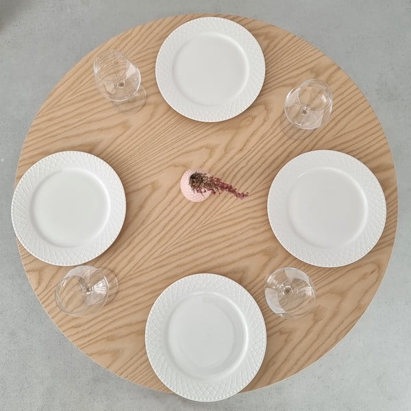 Tavolo da pranzo rotondo con piano effetto frassino ø 80 cm Jubi – Ragaba-image-2