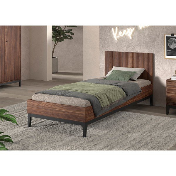 Letto singolo colore naturale scuro con effetto noce in truciolato rete non inclusa 90x200 cm Ilyas – Vipack-image-1