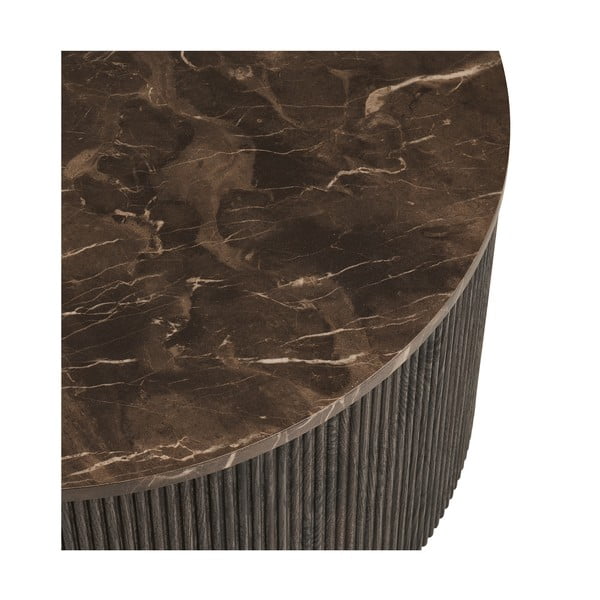 Tavolino da salotto rotondo marrone scuro con piano effetto marmo ø 80 cm Rota – House Nordic-image-3