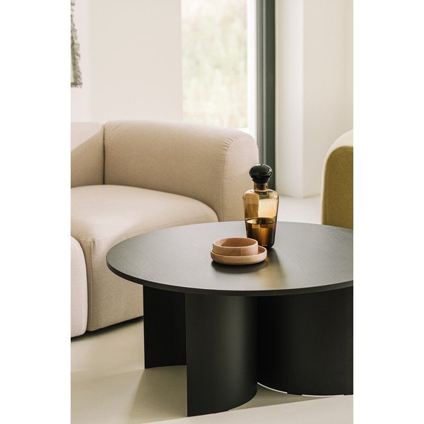Tavolino da salotto rotondo nero con piano effetto frassino ø 95 cm Gavo – noo.ma-image-3