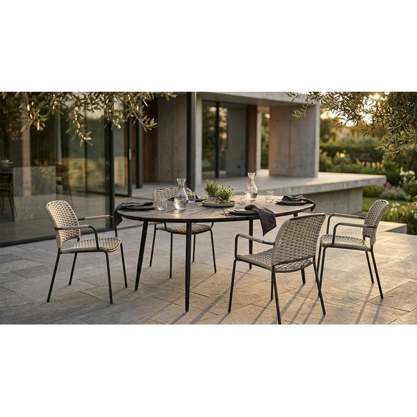 Set di 2 sedie da giardino in metallo nero e beige Taku - Exotan-image-1
