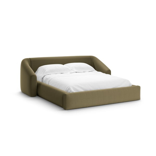Letto matrimoniale imbottito verde con contenitore con rete inclusa 200x200 cm Campi – Cosmopolitan Design