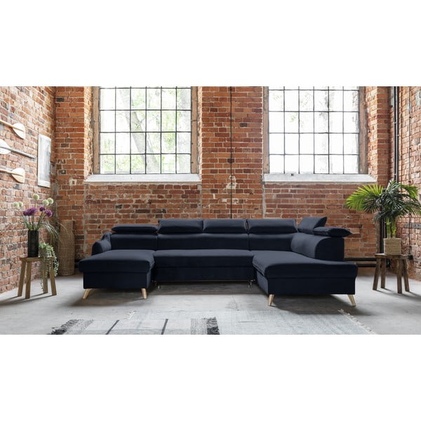 Divano letto angolare a U in velluto blu scuro (angolo destro) Sweet Harmony - Miuform-image-1