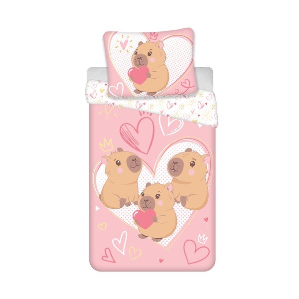 Set copripiumino e federa da bambini rosa in cotone per letto singolo 140x200 cm Kapybara Heart – Jerry Fabrics