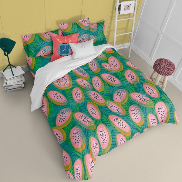 Copripiumino verde e rosa per letto singolo 140x200 cm Papaya - Aware-image-2