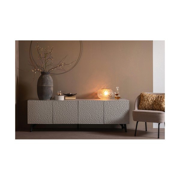 Mobile TV grigio chiaro in mango massiccio 185x56x46 cm Carved – WOOOD-image-1