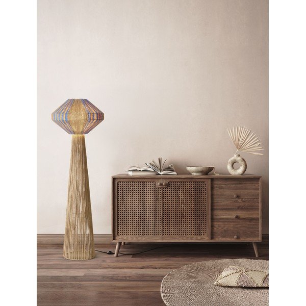 Lampada da terra blu/di colore naturale con rivestimento in corda (altezza totale 152 cm) Abby – Nova Luce-image-2