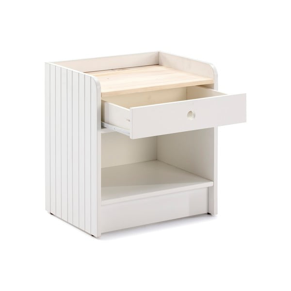 Comodino bianco con piano in legno di pino Monte - Marckeric-image-2