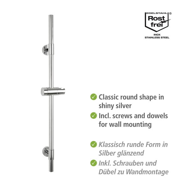 Asta doccia a parete in acciaio inox argento lucido 66 cm Basic - Wenko-image-2