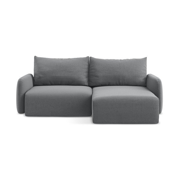 Divano angolare grigio allungabile/con contenitore (con penisola a destra/con chaise lounge) con rivestimento in velluto Kalena – Makamii