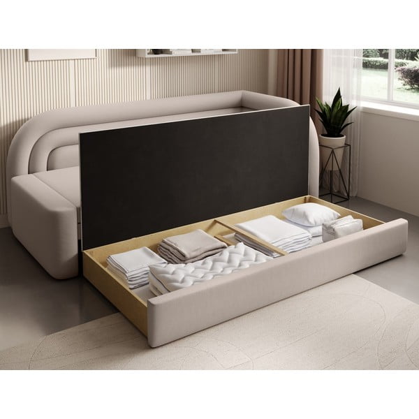 Divano beige allungabile/con contenitore con penisola a destra e rivestimento in velluto 223 cm Fabillo – ELTAP-image-4