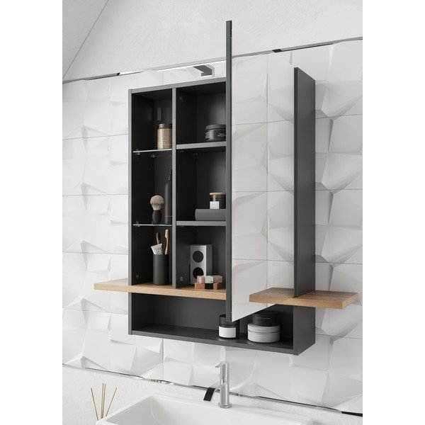 Mobile bagno sospeso grigio scuro con specchio in rovere 90x91 cm Avellino - Germania-image-1