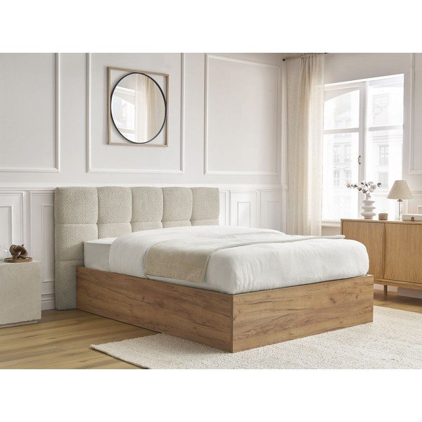 Letto matrimoniale imbottito/in truciolato beige imbottito con contenitore con rete inclusa 180x200 cm Kumo – Bobochic Paris-image-2
