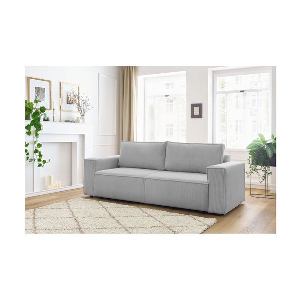 Divano letto in velluto a coste grigio chiaro 245 cm Nihad - Bobochic Paris-image-1