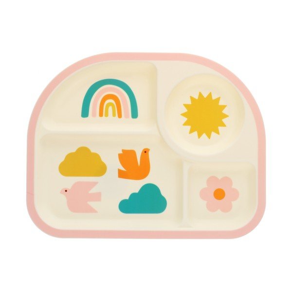 Piatto per bambini beige in plastica 21x27 cm Rainbow Garden – Rex London