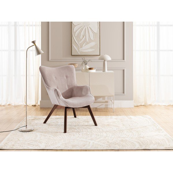 Poltrona rosa chiaro con rivestimento in velluto a coste Niko – Ropez-image-4