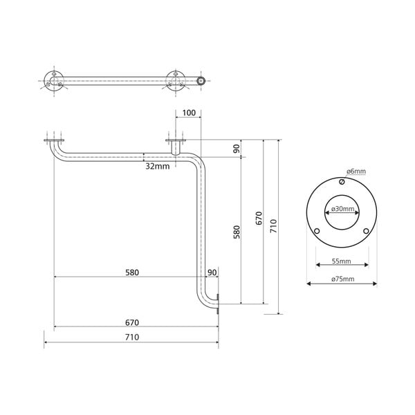 Maniglione da bagno in acciaio a parete 71 cm Handicap - Sapho-image-3