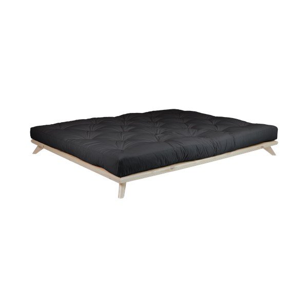 Letto matrimoniale in legno di pino con materasso Comfort Mat Natural Clear/Black, 140 x 200 cm Senza - Karup Design