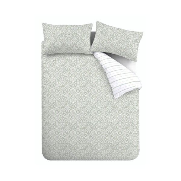 Biancheria da letto bianca/verde in percalle di cotone per letto singolo 135x200 cm Scallop Floral – Bianca