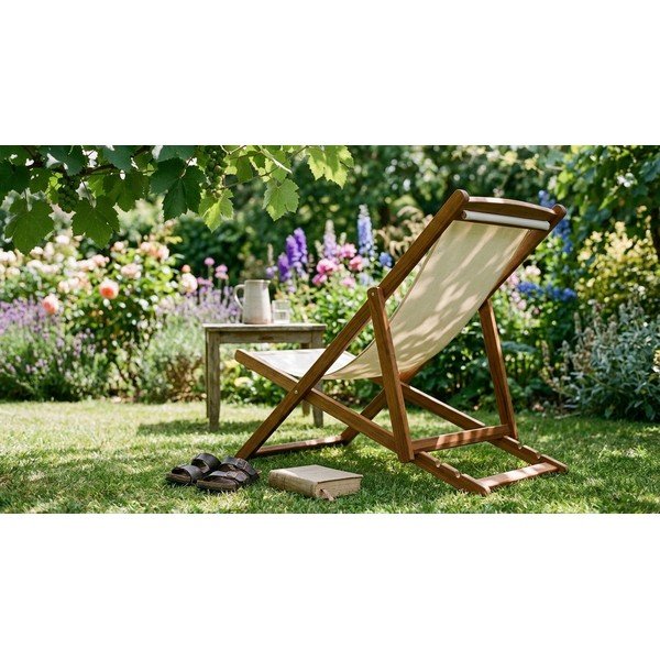 Sdraio da giardino beige/colore naturale scuro in legno massiccio Dionysus – Bonami Essentials-image-4
