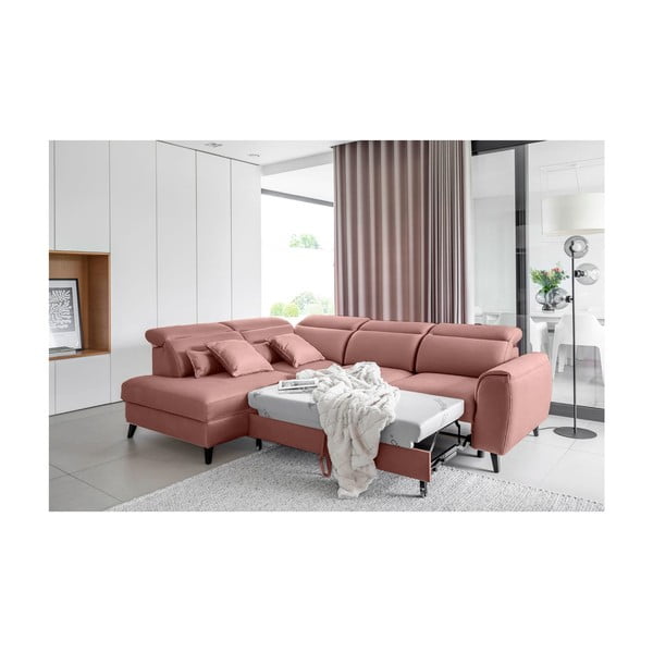 Divano angolare rosa allungabile/con contenitore (con penisola a sinistra/a L) e rivestimento in velluto Noble – ELTAP-image-4