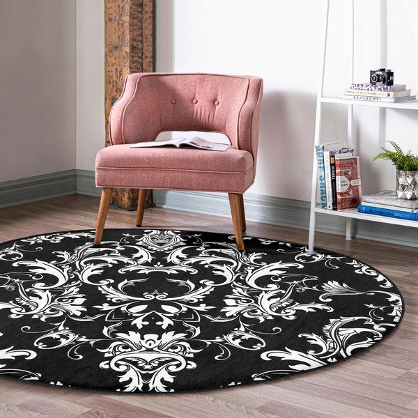 Tappeto rotondo lavabile bianco e nero adatto ai robot aspirapolvere ø 80 cm Comfort - Mila Home-image-1