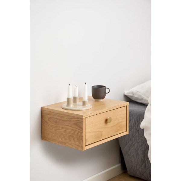 Comodino colore naturale chiaro con effetto rovere Monfort – Actona-image-1