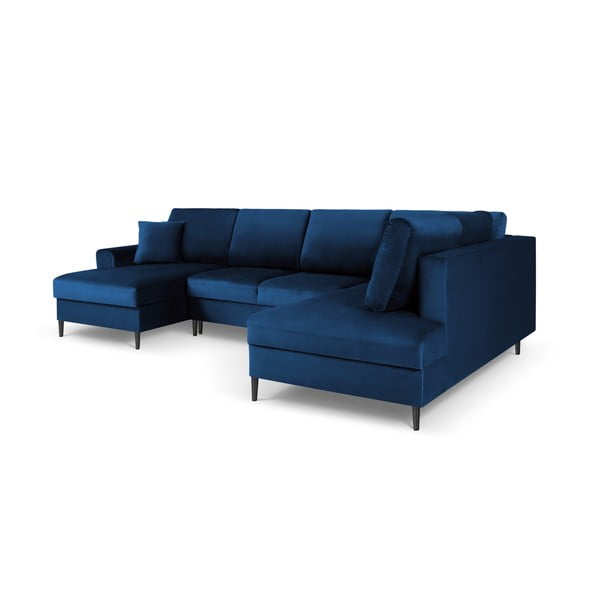 Divano angolare blu allungabile e con contenitore (con penisola a destra/a U) con rivestimento in velluto Kyoto – Cosmopolitan Design-image-3