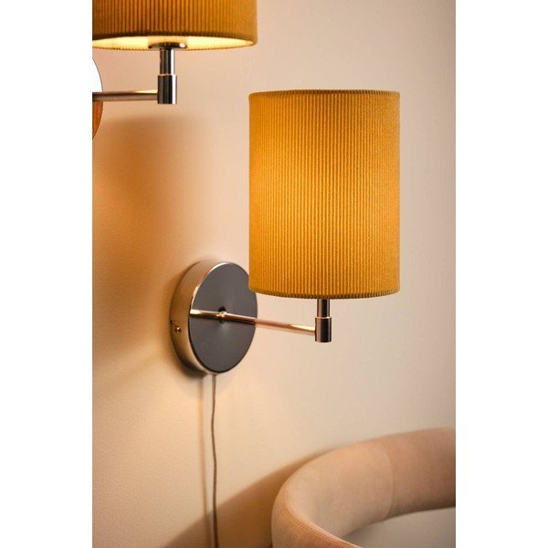 Lampada da parete gialla/color argento lucido in tessuto con alimentazione a corrente Seth – Jotex-image-1