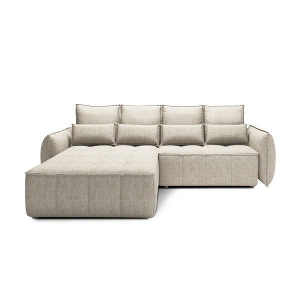 Divano angolare beige allungabile/con contenitore (con penisola a sinistra/con chaise lounge) e rivestimento in velluto Campo – ELTAP