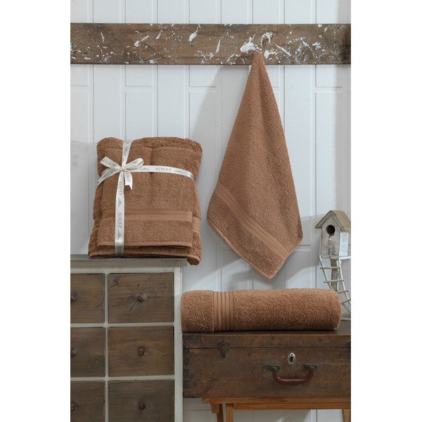 Set di asciugamani per viso e corpo marroni in cotone 2 pz – Mila Home