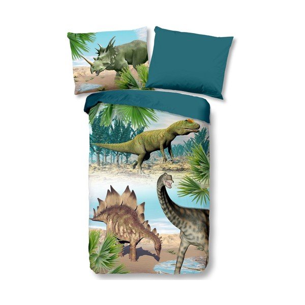 Set copripiumino e federa da bambini verde/blu in cotone per letto singolo 140x200 cm Dino – Good Morning
